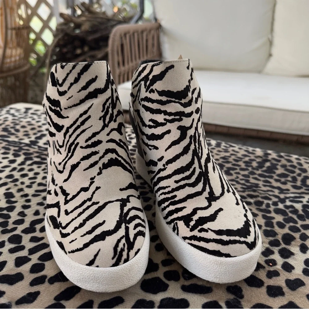 Zebra Print Wedge Ankle Boots
